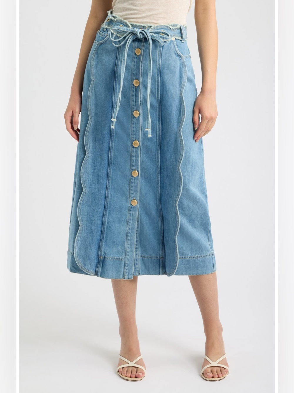 Farm Rio Tie Waist Denim Midi Skirt Size 30